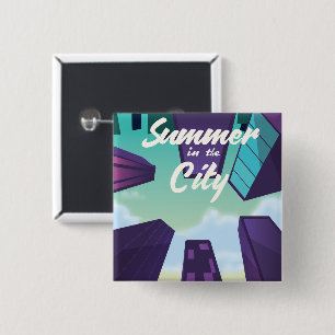 Sommer in der Stadt Stadtbild Poster Cartoon. Button