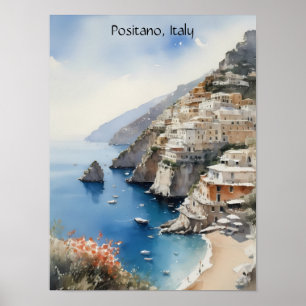 Sommer in Positano Italien Aquarell-Illustration Poster
