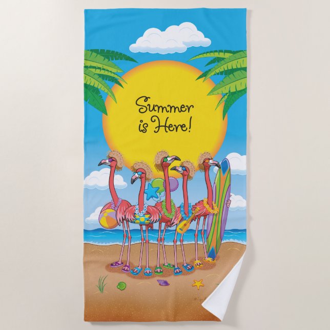 Sommer ist da Flamingos Strandtuch (Vorderseite)