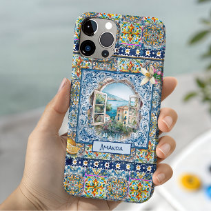 sommer italienisches florales blaues Fliesen Zitru Case-Mate iPhone Hülle