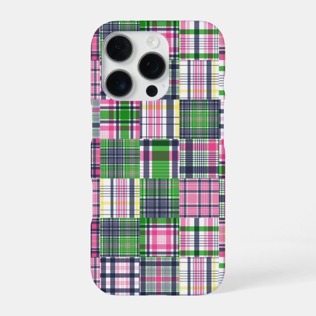 Sommer-Karo Rosa Madras Patchwork iPhone 16 Pro Hülle (Rückseite)