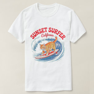 Sommer-Katze-Surfer – Cali-Sonnenuntergang-T-Shirt T-Shirt