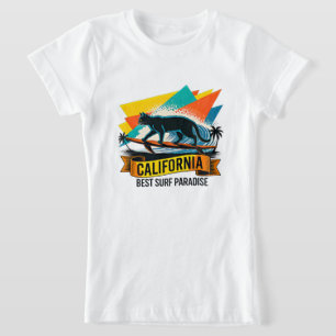 Sommer-Katze-Surfing-Mädchen Retro-Kalifornien-Str T-Shirt