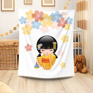 Sommer Kokeshi Puppe - gelbes Fleecedecke