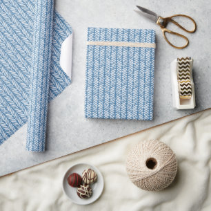 Sommer Kornblumenblau Weiße Zickzack Streifen Kuns Geschenkpapier