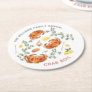 Sommer-Krabben-Kochfest Low Country Boil Grillfe Runder Pappuntersetzer