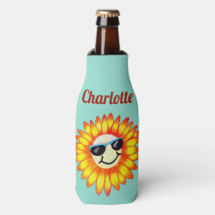 Sommer Lächelnde Sonnenbrille Sonnenblumen & Name Flaschenkühler