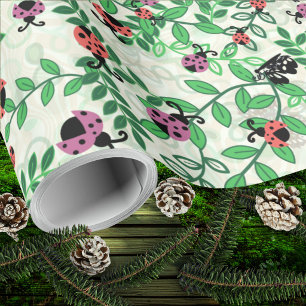 Sommer - Lady Bugs, Schmetterlinge und Blätter - R Geschenkpapier