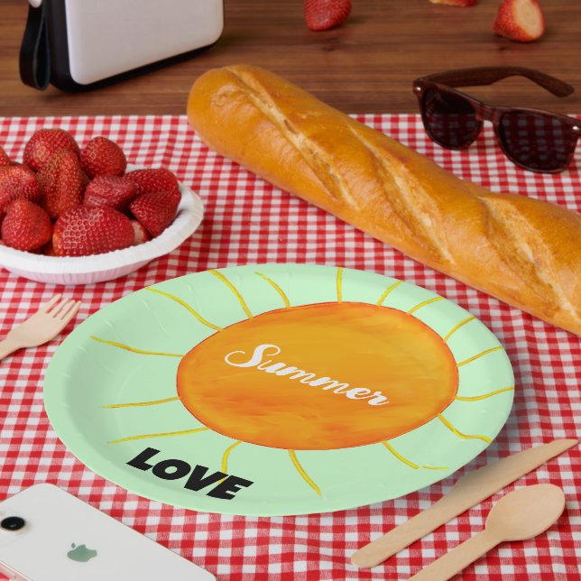 Sommer Liebe Gelborange Sonnengrün Pappteller (Picknick)
