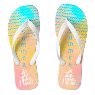 SOMMER LIEBE Wasserfarbe Gelb Pink Türkis  Flip Flops