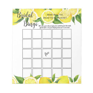Sommer-Limonen-Zitrus-Hochzeitsdusche-Bingo-Party- Notizblock