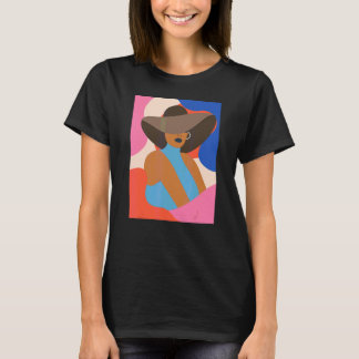 Sommer Mädchen mit Hut Moderne Frauen Gesicht Geom T-Shirt