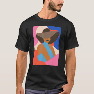 Sommer Mädchen mit Hut Moderne Frauen Gesicht Geom T-Shirt