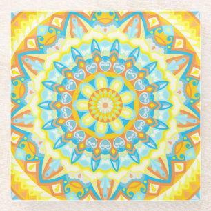 Sommer-Mandala Gelb Orange Boho Floral Hell Glasuntersetzer