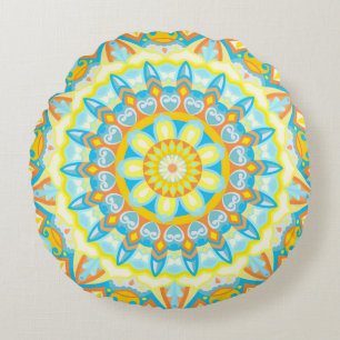 Sommer-Mandala Gelb Orange Boho Floral Hell Rundes Kissen