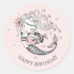 Sommer Meerjungfrau Geburtstagspink Runder Aufkleber