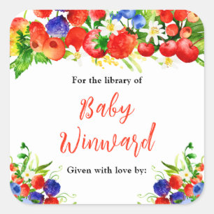 Sommer-Mischobst-Baby-Shower-Exlibris Quadratischer Aufkleber