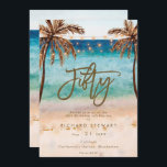 Sommer mit tropischem Strand 50. Geburtstagsparty Einladung<br><div class="desc">Ein schöner tropischer Strand zum Thema 50. Geburtstag Einladung mit Palmen und Lichtern an der Strandpromenade und passender Rückseite. Einfach die verfügbaren Textfelder bearbeiten oder löschen, um die Informationen mit Ihren eigenen Daten für eine berufliche und benutzerdefinierte Oberfläche zu personalisieren. Matching-Elemente sind in dieser Boho-Sammlung verfügbar. Besuchen Sie bitte meinen...</div>