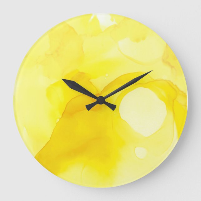 Sommer Modernes Abstraktes Gelb- und Weißdesign Große Wanduhr (Vorderseite)
