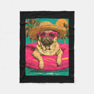 Sommer-Mops mit Sonnenbrille süßer Hund tropisches Fleecedecke