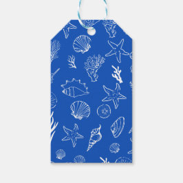 Sommer-Muscheln Rahmen Strandhochzeit Blau Geschenkanhänger