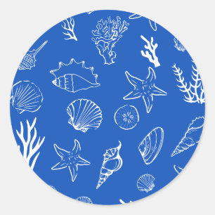 Sommer-Muschelrahmen Strandhochzeit Blau Runder Aufkleber