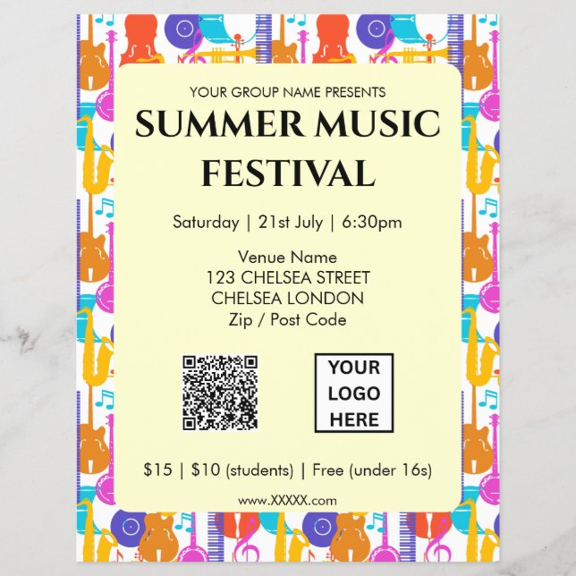 Sommer-Musikfestival QR-Code und Logo Flyer (Vorne)