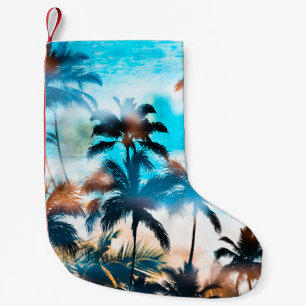 Sommer-Muster, tropische Bäume, Himmel. Kleiner Weihnachtsstrumpf