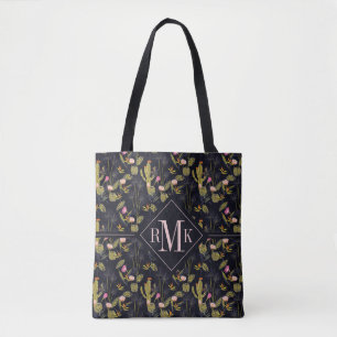 Sommer-Nachtkaktus-Muster des Monogramm-  dunkles Tasche