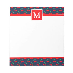 Sommer-Navy-&-rote-Kirschen-Monogramm Notizblock