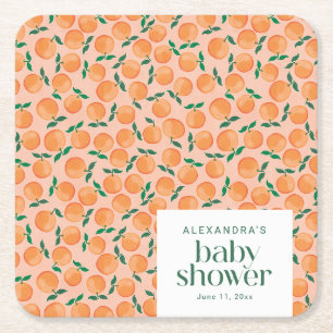 Sommer Orangen Frucht Rosa Baby Shower Custom Rechteckiger Pappuntersetzer