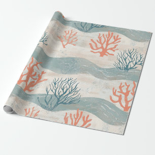 Sommer Ozean Koralle Orange Blau Strand Geschenkpapier