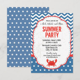 Sommer-Party Einladung Rot, Weiß und Blau