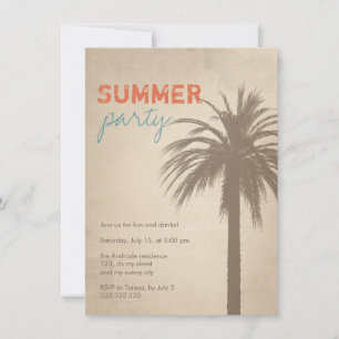 Sommer-Party-Palmegrunge-Art-orange Blau Einladung