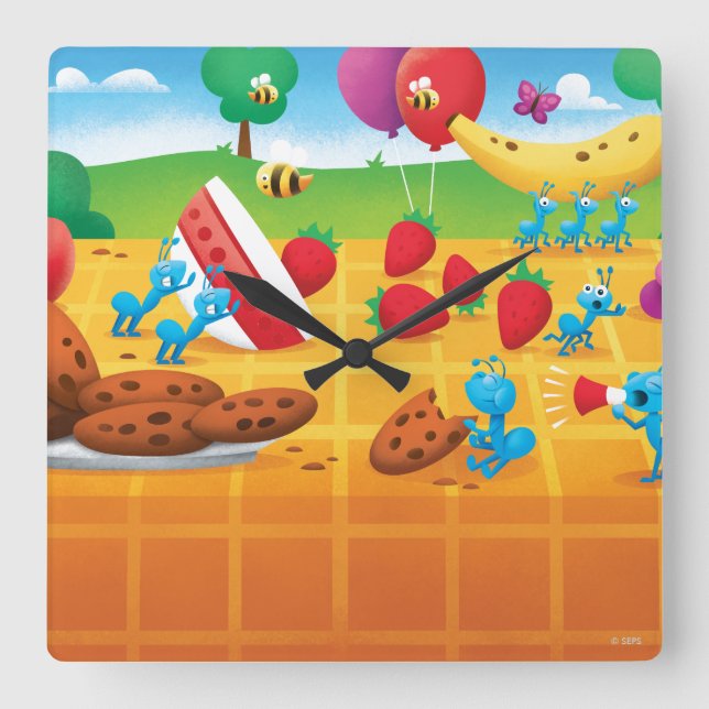 Sommer-Picknick Quadratische Wanduhr (Vorderseite)