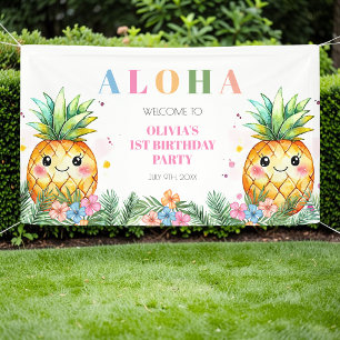 Sommer-Pineapple-Aloha-Kinder-1.-Geburtstags-Willk Banner