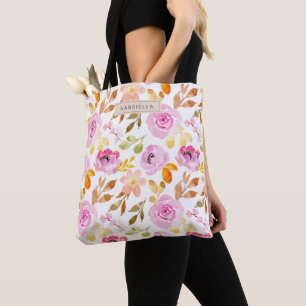 Sommer-Pink-Mädchen-Wasserfarben-Blumenmuster Tasche