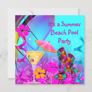 Sommer-Pink-Teal-Strand-Cocktail-Party Einladung