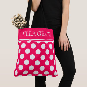 Sommer-Pink und Weiß mit Punkten, personalisiert Tasche