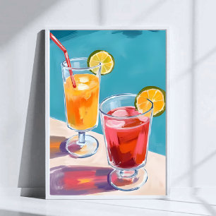 Sommer-Pool-Cocktails-Wasserfarbe Poster
