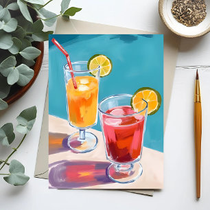 Sommer-Pool-Cocktails-Wasserfarbe Postkarte