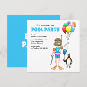 Sommer-Poolparty-Geburtstag Einladung