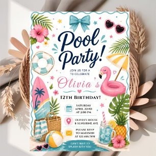 Sommer-Poolparty-Geburtstag Einladung