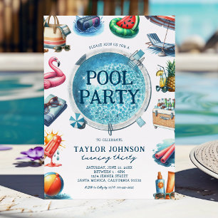 Sommer-Poolparty Geburtstag Erwachsene Einladung