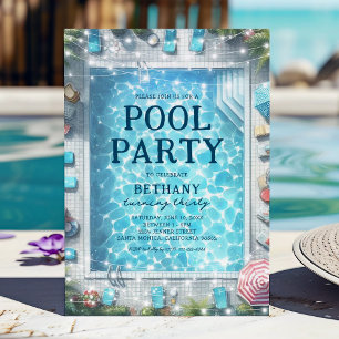 Sommer-Poolparty-Geburtstagsfeier Einladung