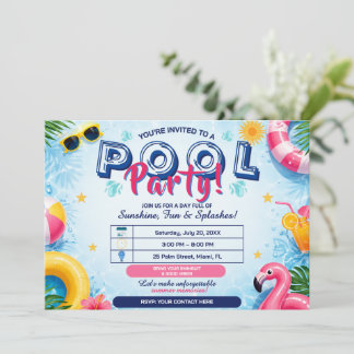 Sommer-Poolparty - Helle, lustige, editierbare Ein Einladung