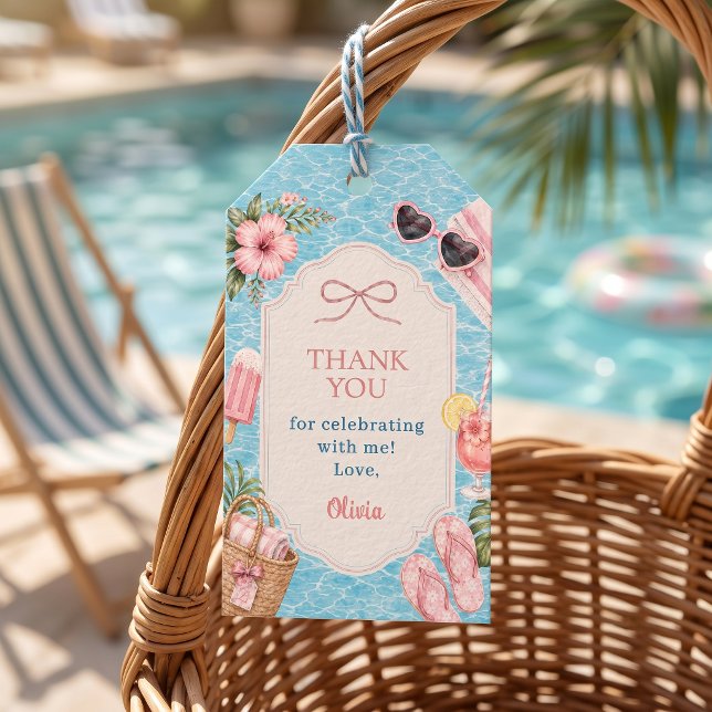 Sommer-Poolparty-Mädchen-Geburtstag Geschenkanhänger (Von Creator hochgeladen)