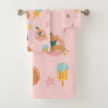 Sommer-Poolparty Pastellrosa Badehandtücher-Set