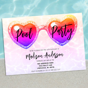 Sommer-Poolparty Süße 16 Sonnenbrille Geburtstag Einladung