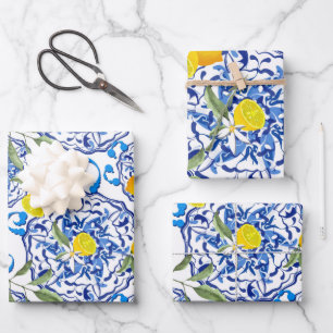 Sommer,Portugiesische Fliesen,Zitrusfrüchte,Zitro Geschenkpapier Set